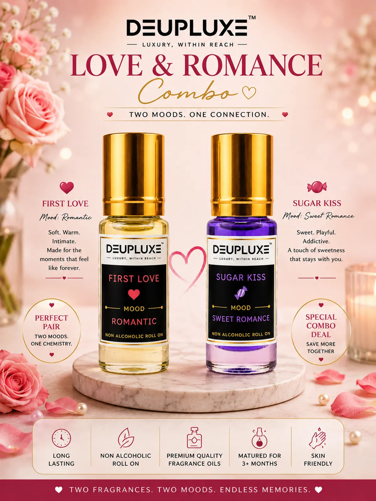 Love & Romance Combo First Love + Sugar Kiss I Non Alcoholic Roll On Perfume Pack Of 2