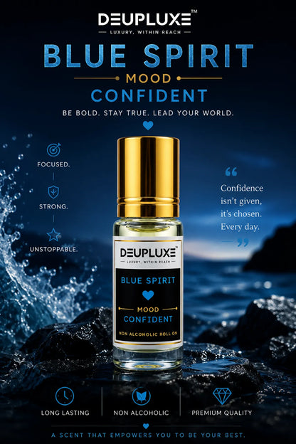 Deupluxe Blue Spirit | Confident | Citrus & Marine | Non Alcoholic Roll On Perfume (4 ML)