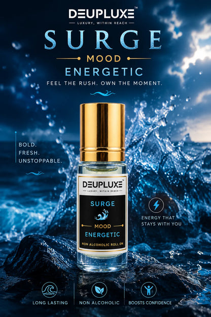 Deupluxe Surge | Energetic | Fresh Aquatic | Non Alcoholic Roll On Perfume (4 ML)