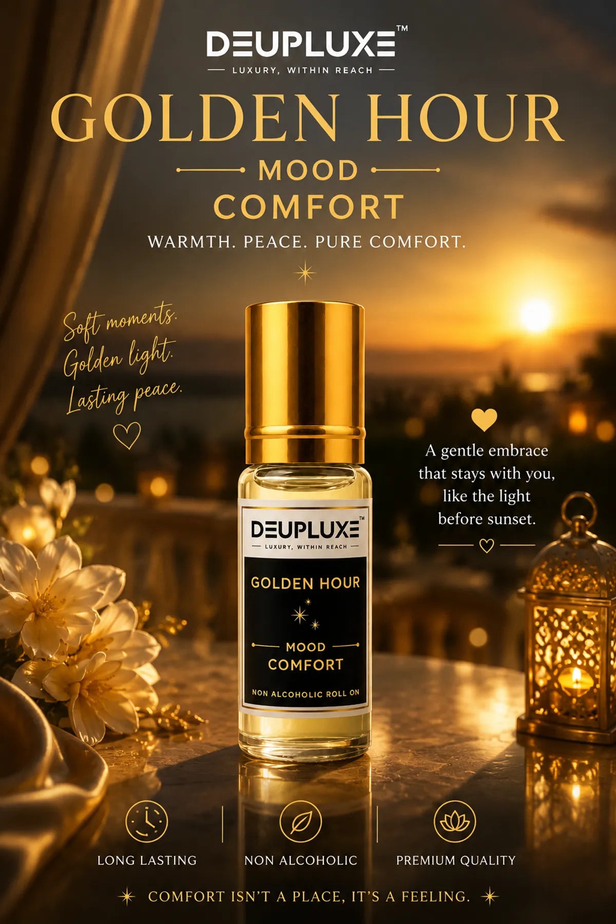 Deupluxe Golden Hour | Comfort | Vanilla & Amber | Non Alcoholic Roll On Perfume