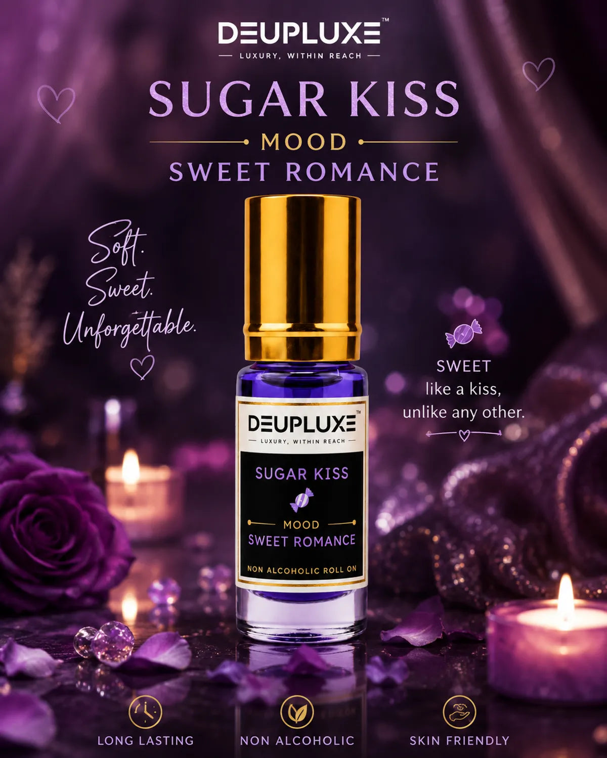 Deupluxe Sugar Kiss | Sweet Romance | Vanilla & Berries | Non Alcoholic Roll On Perfume
