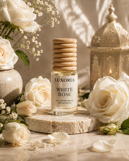 Luxoria White Rose Attar | Premium Non-Alcoholic Roll-On Perfume Oil | Long Lasting Floral Fragrance | 7 ML