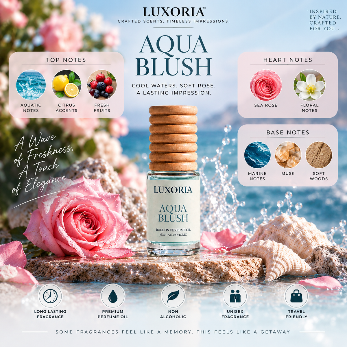 Luxoria Aqua Blush – Premium Non-Alcoholic Roll-On Perfume Oil