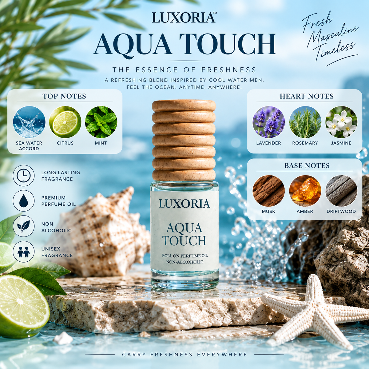 Luxoria Aqua Touch – Fresh Aquatic Non-Alcoholic Roll-On Perfume Oil