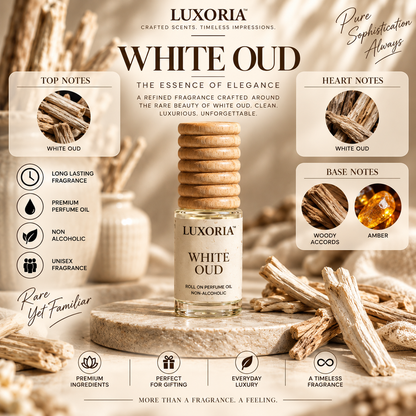 Luxoria White Oud Attar | Premium Non-Alcoholic Roll-On Perfume Oil | Long Lasting Woody Oud Fragrance | 7 ML