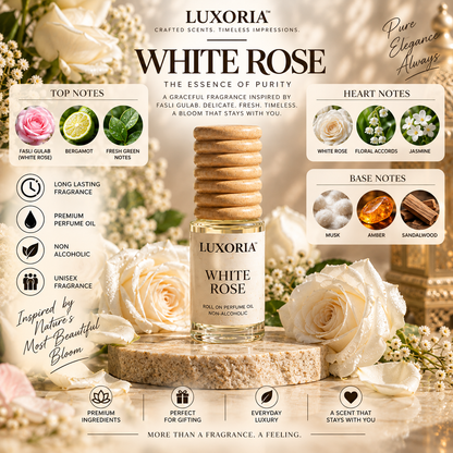 Luxoria White Rose Attar | Premium Non-Alcoholic Roll-On Perfume Oil | Long Lasting Floral Fragrance | 7 ML