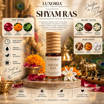 Luxoria Shyam Ras Attar | Premium Non Alcoholic Roll On Perfume Oil | Inspired by Khatu Shyam Ji | 7 ML