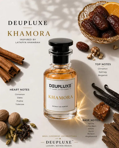 Deupluxe Khamora | Inspired By Khamrah | Cinnamon, Nutmeg & Bergamot | Extrait De Parfum