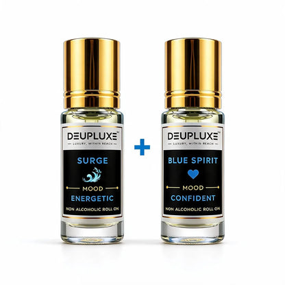 Fresh And Confident Combo Surge + Blue Spirit I Non Alcoholic Roll On Perfume Pack Of 2 (8 ML)