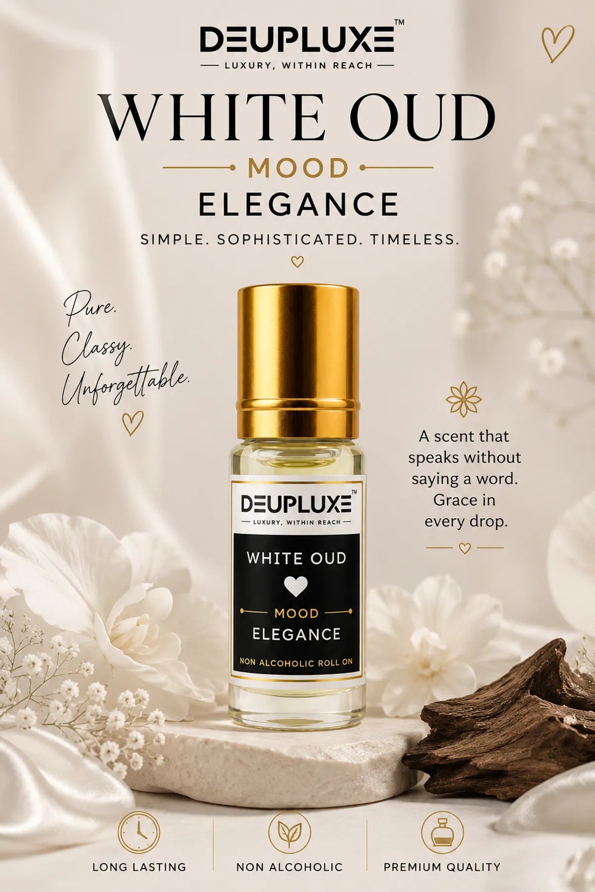 Deupluxe White Oud | Elegance | White Oud And Musk | Non Alcoholic Roll On Perfume (4 ML)