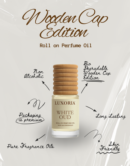 Luxoria White Oud Attar | Premium Non-Alcoholic Roll-On Perfume Oil | Long Lasting Woody Oud Fragrance | 7 ML