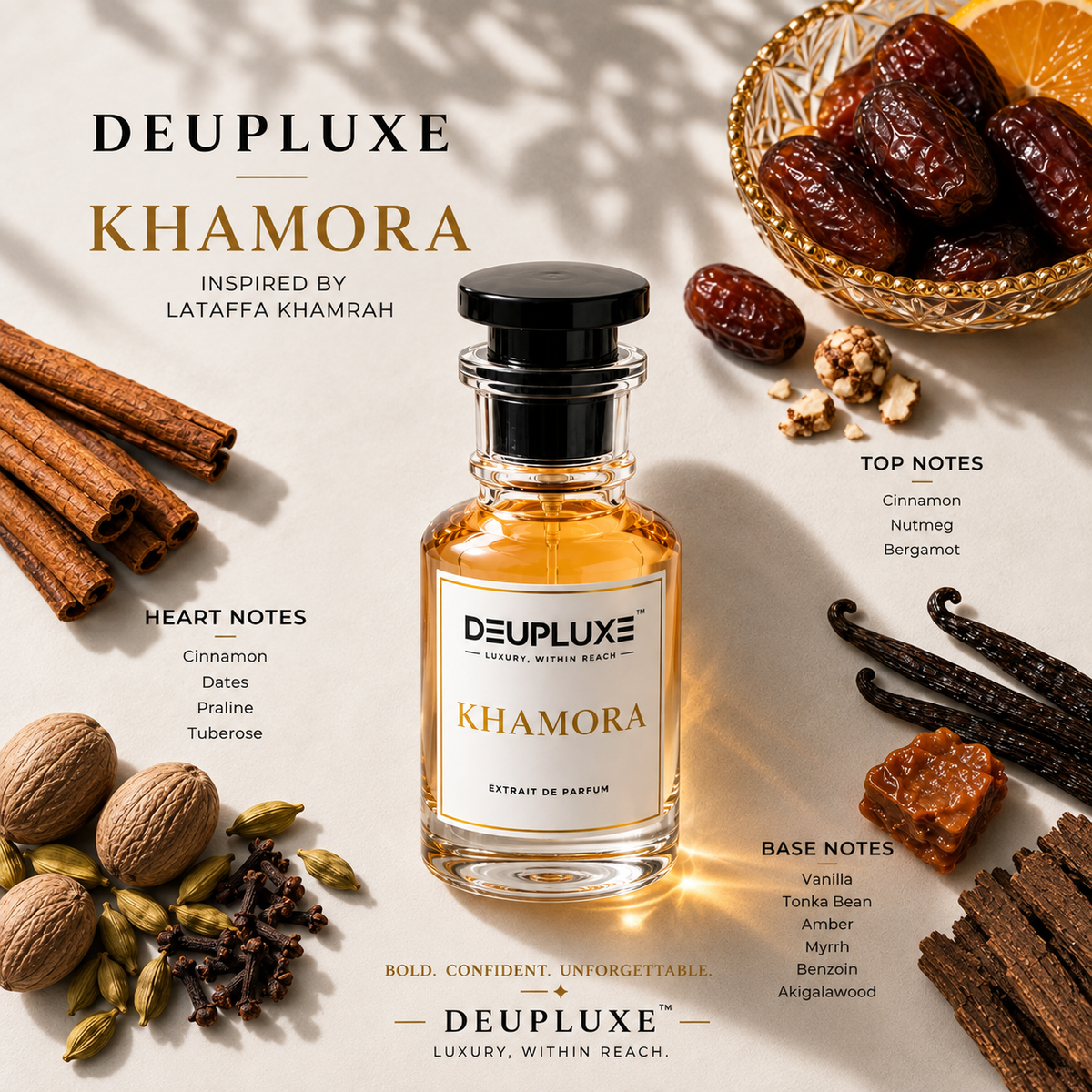 Deupluxe Khamora | Inspired By Khamrah | Cinnamon, Nutmeg & Bergamot | Extrait De Parfum (50 ML)