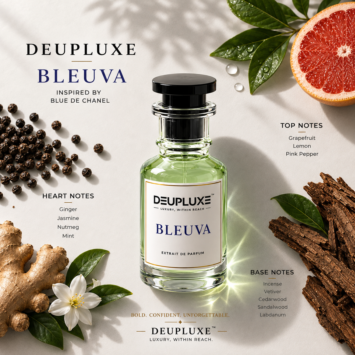 Deupluxe Bleuva | Inspired By Bleu D Chanel | Grapefruit, Lemon & Mint | Extrait De Parfum (50 ML)